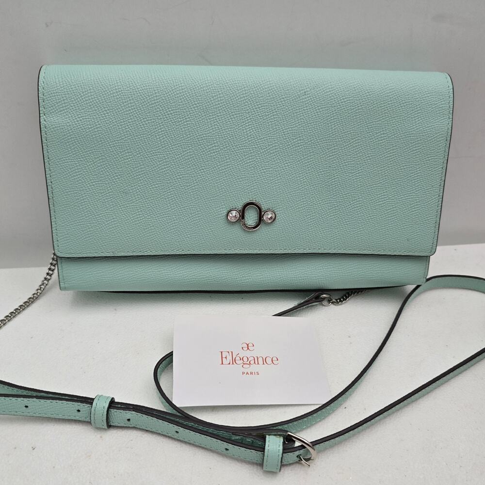 Elegance Paris Genuine Lt Turquoise Crossbody Bag Purse Converts to Clutch NEW